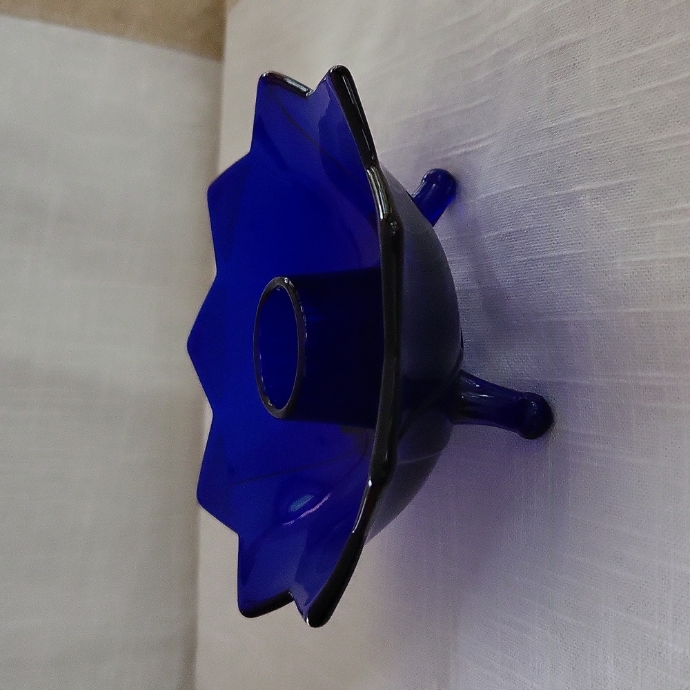 Vtg Cobalt Blue Footed Candle Holder.